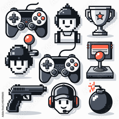 Pixel Art Gaming Icons vector