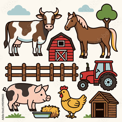 Farm Animals and Equipment vector