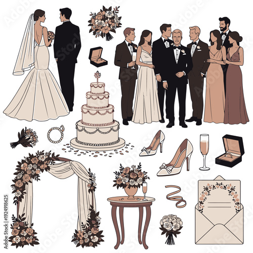 Wedding Icons and Elements vector illustration