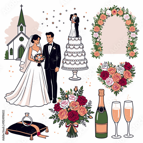 Wedding Day Elements vector illustration