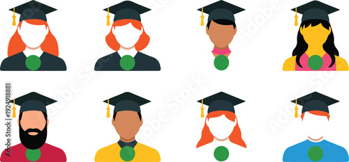 Graduation Avatar Icon Set  Male & Female Students