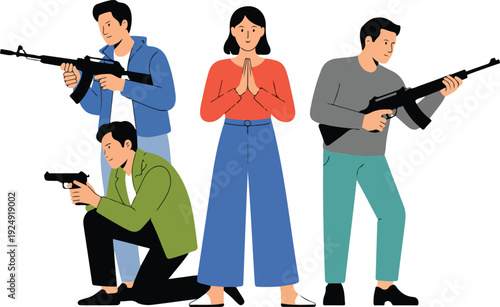 Peaceful Protest Group Vector Illustration  Woman Showing Peace Gesture