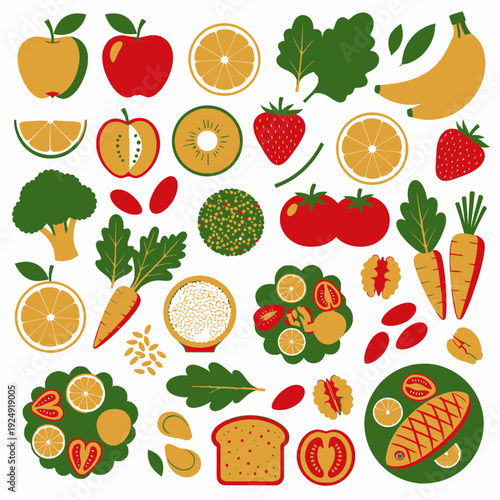 Fresh Fruits and Vegetables Set vector