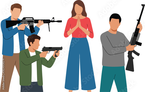 Peaceful Protest Group Vector Illustration  Woman Showing Peace Gesture