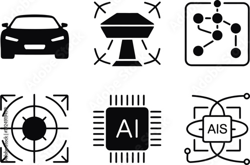 A collection of modern technology and artificial intelligence icons on a white background