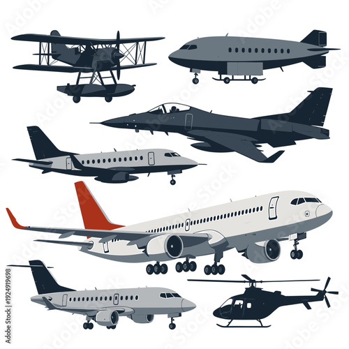 Collection of Various Aircraft vector illustration