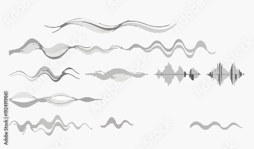 Abstract Wave Vector Set with Geometric Ocean Lines and Modern Sound Wave Graphic Elements on White Background