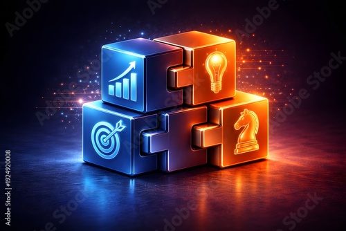 Interlocking Puzzle Cubes Representing Business Growth, Innovation, Strategy, and Goal Achievement