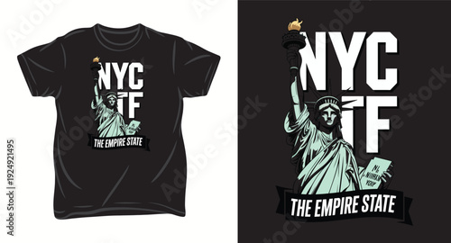 Nyc the empire state t shirt design statue of liberty vector graphic