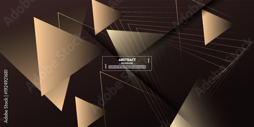 Abstract 3D background geometric business banner design. Creative banner design with brown triangle shapes and overlapping lines on a dark background. Vector Eps10