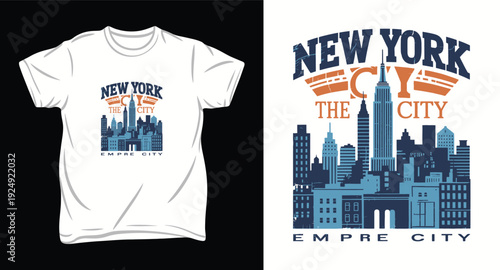 New York City skyline illustration t shirt design print ready vector
