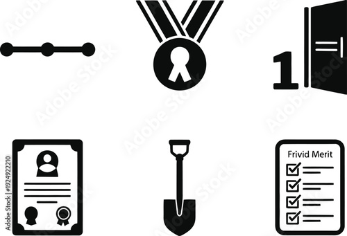 A collection of black and white icons on a clean background