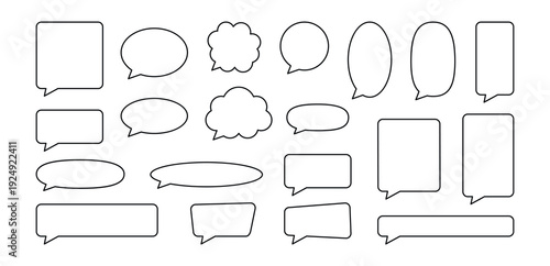 Minimal outline speech bubble set simple dialog clouds and message frames