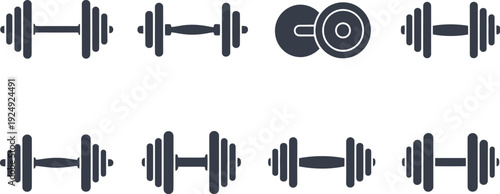 A set of dumbbells and weights for fitness and exercise