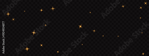 Starry celestial background illustration. Vector golden sparkles and twinkling stars on transparent backdrop, symbolizing night sky magic, festive celebration, and luxury decoration concept.