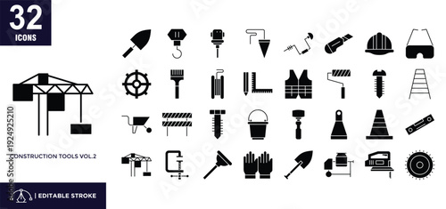 Construction tools vol.2 glyph icon set