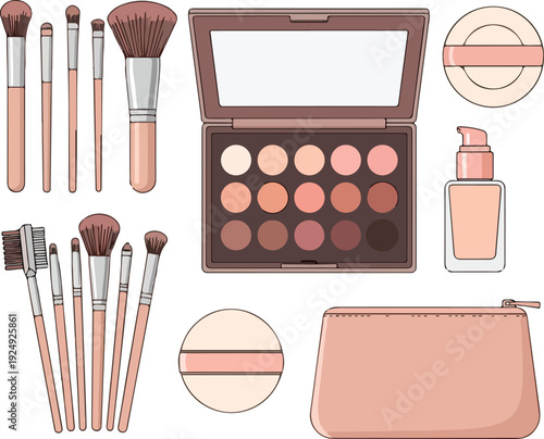 Makeup Brushes and Cosmetic Products Display.