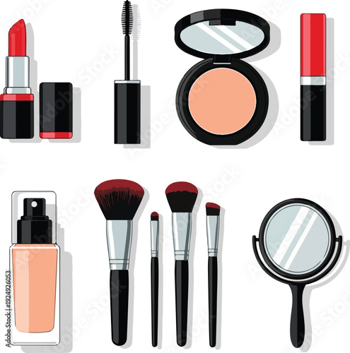 Makeup Brushes and Cosmetics Display.