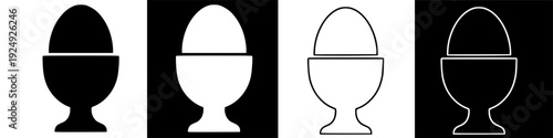 Vector illustration of breakfast egg in egg cup, simple graphic icon set on black background