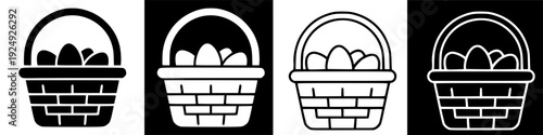 Celebrating Spring: Basket of Eggs Outline Icon for Holiday Festivities, Digital Graphic Element