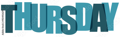 Thursday weekday text design with overlapping teal and blue shaded typography isolated on transparent background