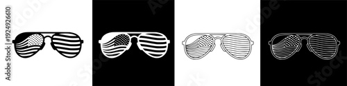 Stylized Aviator Sunglasses with National Flag Pattern on Lenses, Line Art Graphic