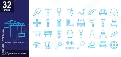 Construction tools vol.2 blue icon set
