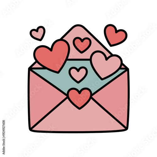 Heart-filled envelope with love letters and colorful hearts  