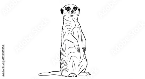 Meerkat Standing Upright Vector Line Art Illustration