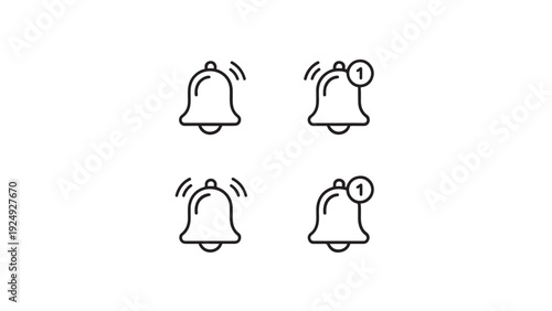 Notification bell icons showing alert and badge states.