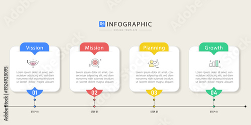 Infographic template. 4 Step timeline journey, Flat simple infographics design template. presentation graph. Business concept with numbers 4 options or steps vector illustration.