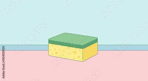 A bright yellow cleaning sponge with a green scrubber side.
