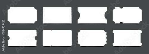 Ticket and coupon template set, perforated edges, voucher mockup, isolated shapes