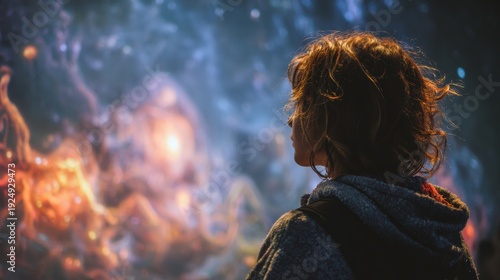 Stargazing in Wonderland: A person stands in awe, gazing at a breathtaking and mesmerizing celestial display of cosmic wonders. Capturing the sense of wonder and vastness of the cosmos. 