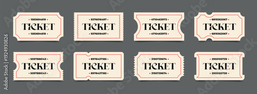 Vintage ticket set with decorative frame and serial numbers coupon templates