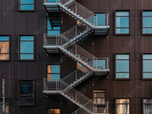 Fire escape staircase on brown building