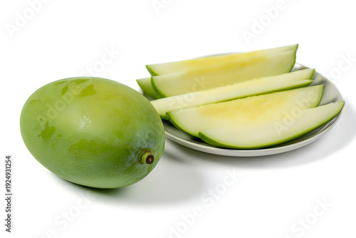 Fresh green mango slices on a plate