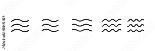 Water waves icon set. Three parallel wavy lines symbolizing waves or water flow illustration. Simple sea ripple pictogram symbol. Clean water sign. Minimalist wave pictogram. Pro Vector