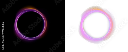 Electric neon vortex circle isolated. Dynamic motion waves create strong energy focus. Modern digital graphic.
