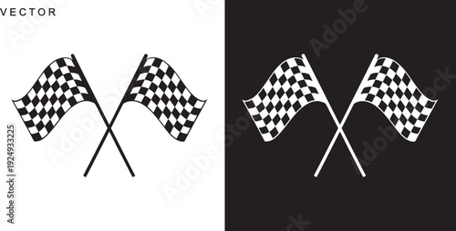 two crossed checkered racing flags, racing flag sports finish line flag, vector illustration