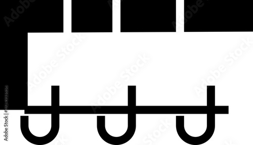 Mug Bar Rack Icon , Hanging Coffee Cup Holder Symbol, Wall Mounted Kitchen Storage Sign, Caffe Shelf Graphic, Minimal Clipart, wall shelf, hanging hook, mug rack, cupboard door, drying sink edge,