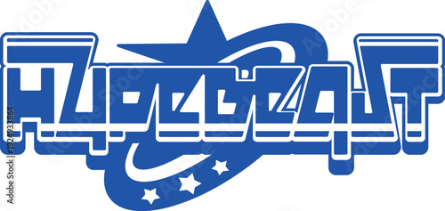 Blue Y2K streetwear hype beat icon or label. Clothing text retro emblem, streetwear futuristic funky isolated vector print. Brand typography vintage icon or apparel graphic Y2K label element