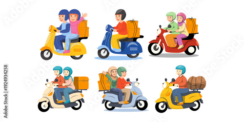 Muslim People Going Back Home by Motorbike