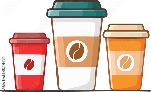  Design a café drink icon bundle including espresso cups, takeaway coffee, and tea mugs. 