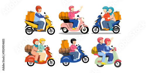 Muslim People Going Back Home by Motorbike