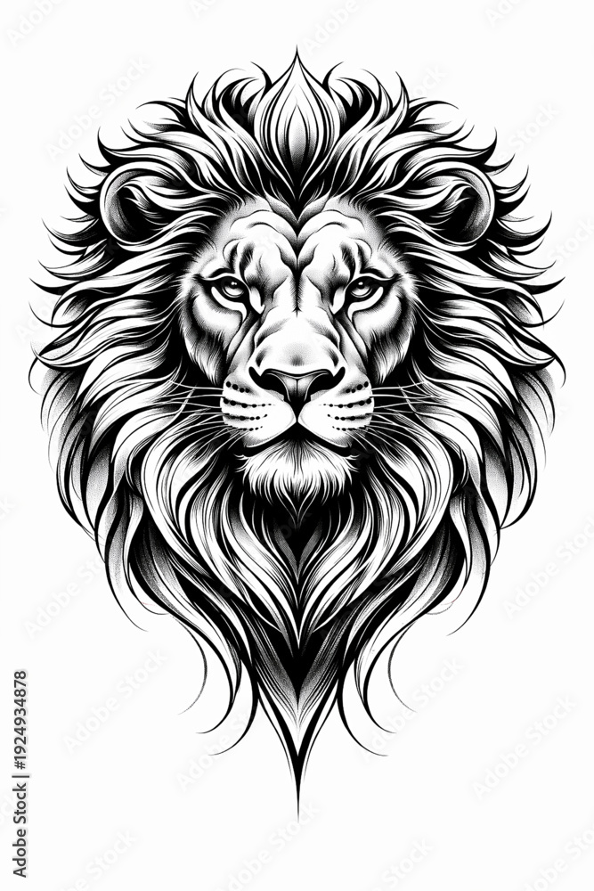 Fototapeta premium Vector Illustration of Blackwork Style Tattoo of Lion Face