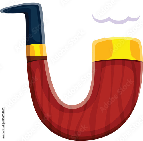 Pirate font cartoon smoking pipe letter U. Pirate nautical font letter, marine sailing typeface vector element. Corsair maritime typeset symbol with wooden smoking pipe and tobacco smoke