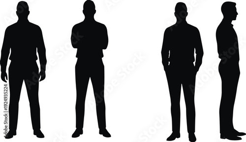 Businessman silhouette set standing male figure front side view isolated vector illustration on white background