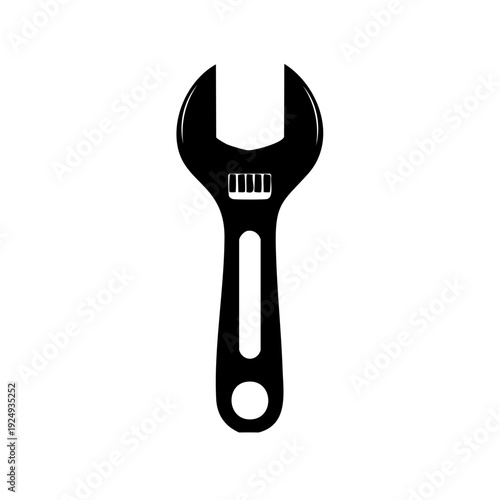 Adjustable wrench illustration on a plain background viewed from a straightforward perspective