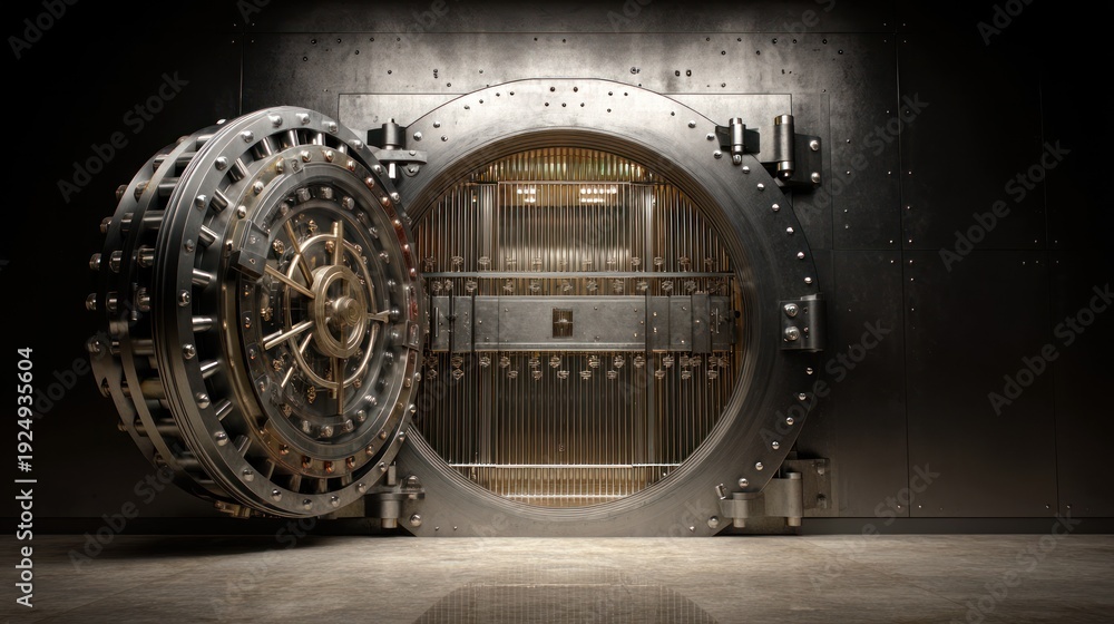 Fototapeta premium Open bank vault door security concept